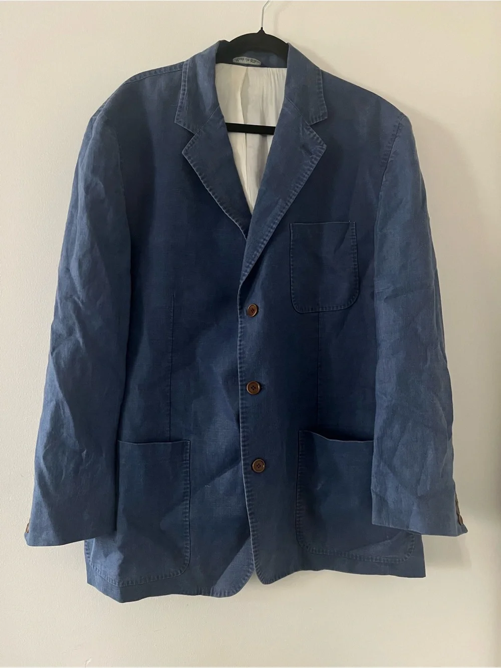 Vintage 100% Linen Blue Chambray Blazer Mens XL Jacket Quiet Luxury Business